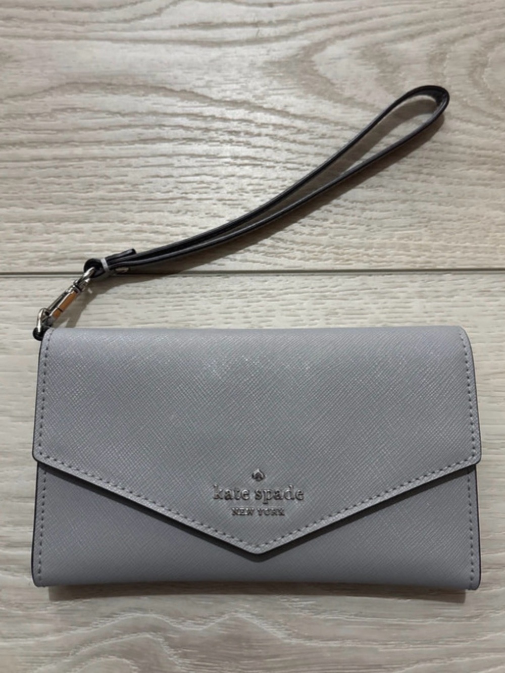 kate spade light gray Saffiano Wristlet Wallet